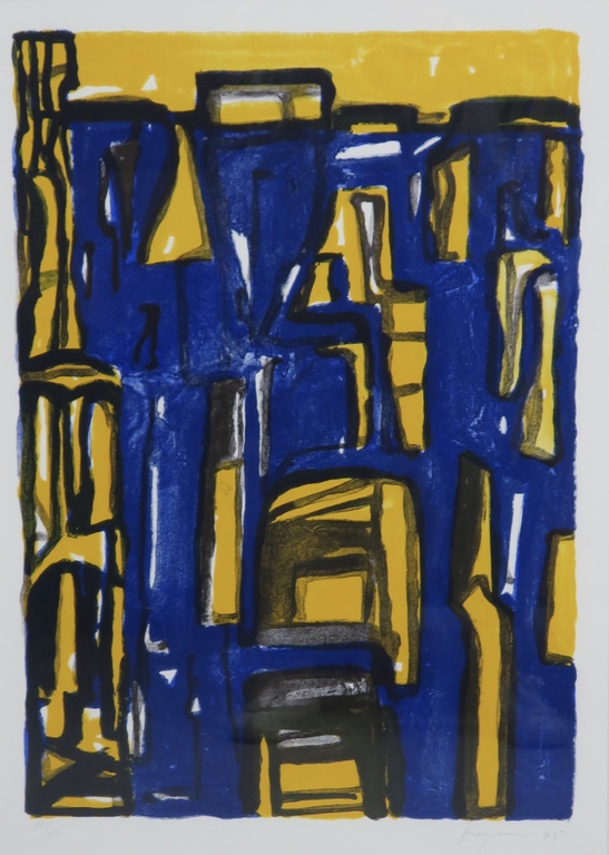 Theo Kuijpers: Litho, Zonder titel (geel/blauw) -Ingelijst kopen? Bied vanaf 40!