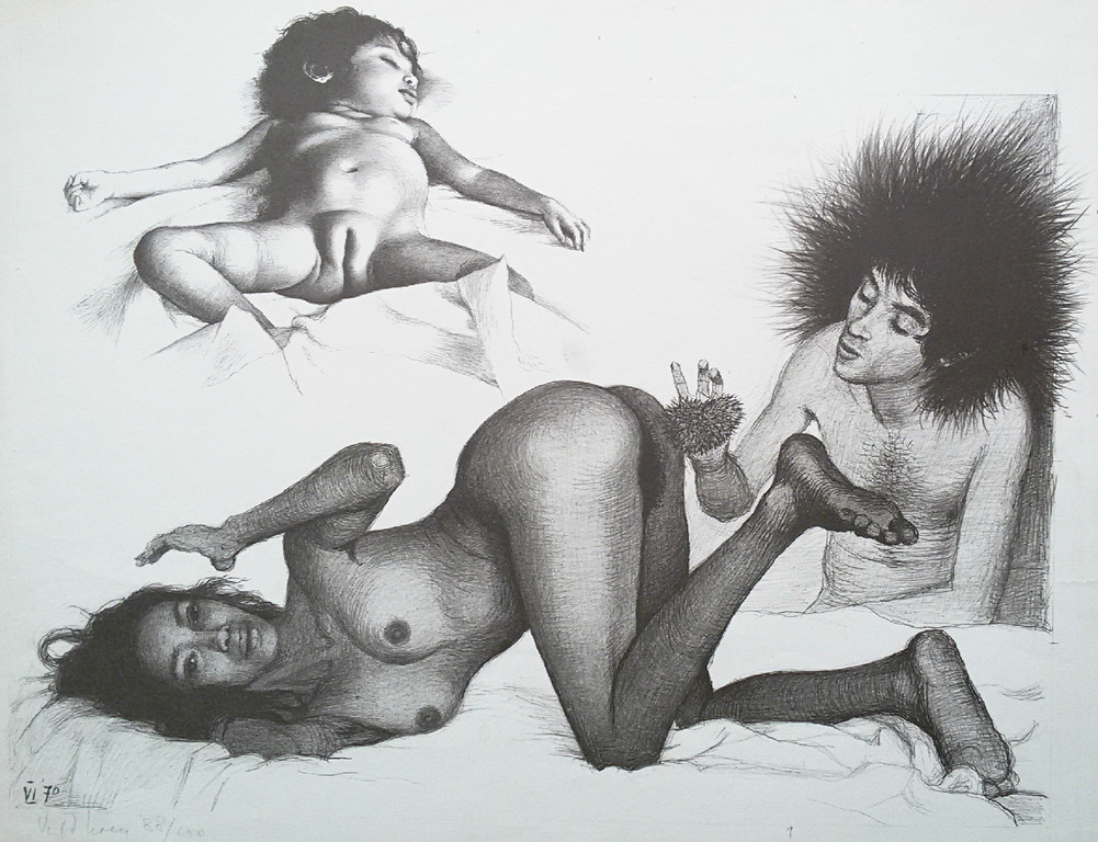 Aat Veldhoen - Naakt familieportret, litho verkocht voor € 95!