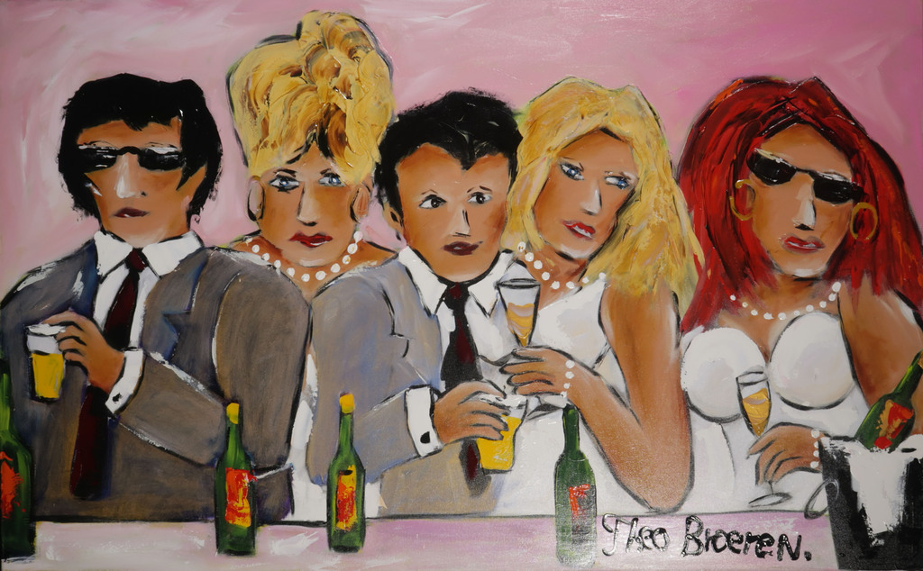 Theo Broeren: Acryl op doek, Barbie en Ken (Zeer groot) verkocht voor € 120!