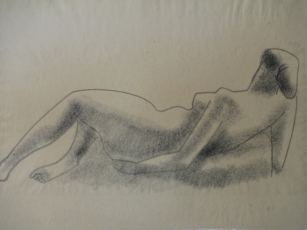 Rob Stultiens, Liggend Naakt, Tekening kopen? Bied vanaf 35!