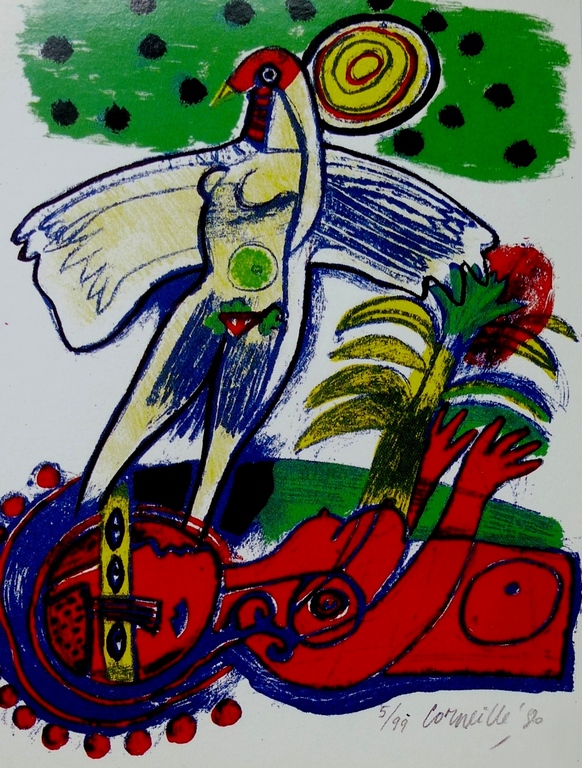 Corneille, litho: Femme et oiseaux, 1980, handgesigneerd kopen? Bied vanaf 1!