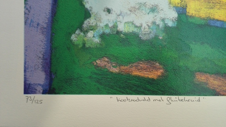 Jentsje Popma, zeefdruk op papier, Titel: Koolzaadveld met fluitekruid kopen? Bied vanaf 50!