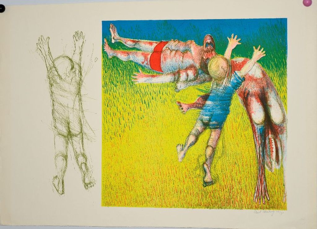 Aat Verhoog: grote kleurenlitho 'Strand', Prent 190 kopen? Bied vanaf 70!