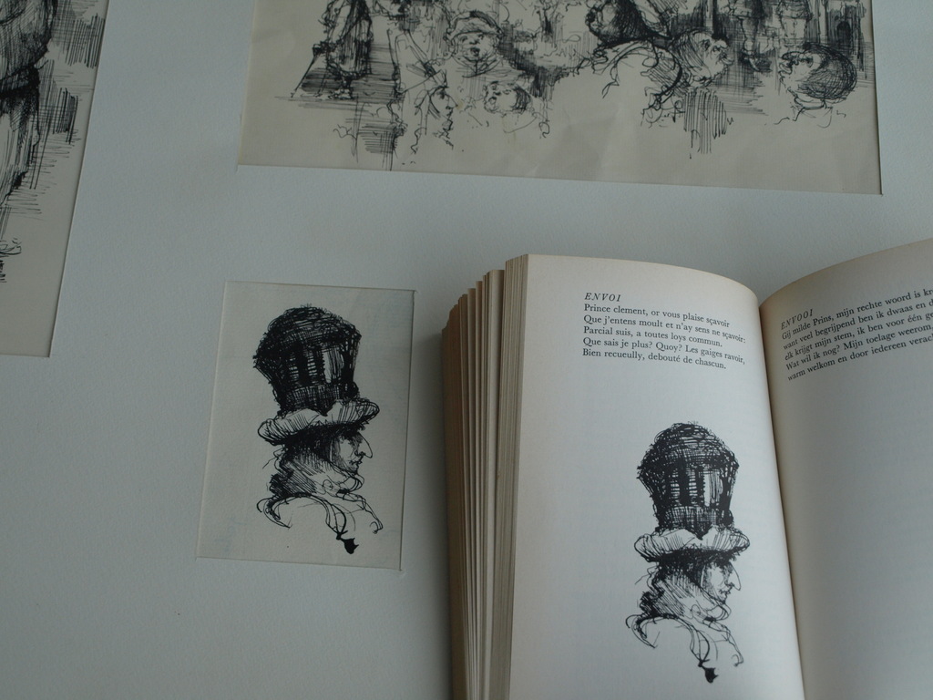 William D. Kuik / Dirkje Kuik : 4 Originele tekeningen ‘Villon’ -ingelijst– 1963 kopen? Bied vanaf 175!