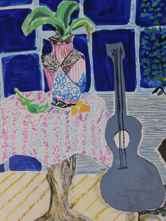 Wendy Chazin - Kleurenlitho - Composition with Guitar and Vase verkocht voor € 75!