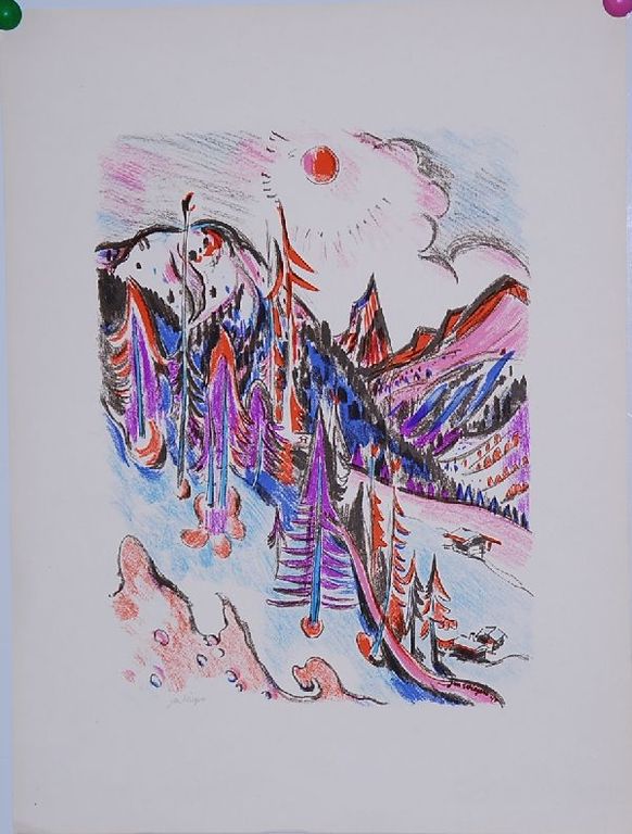 Jan Wiegers: Kleurenlitho Berglandschap verkocht voor € 80!