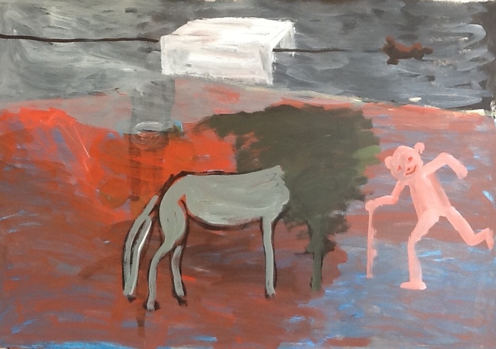 Ruven Levav, zeer grote gouache op karton verkocht voor € 45!