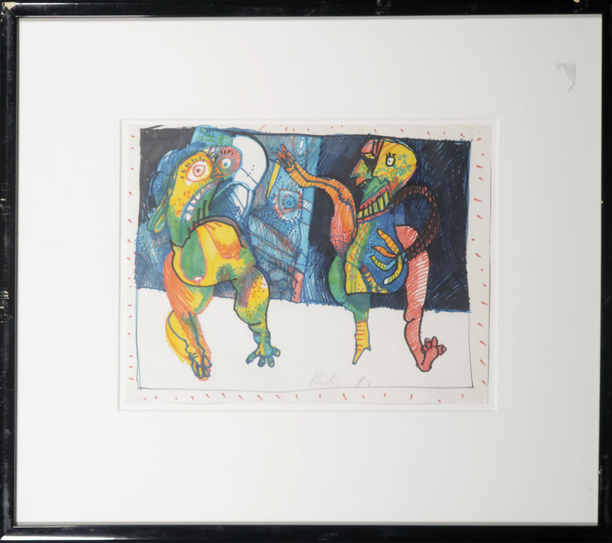 Rik van Iersel: Stifttekening, Z.T. twee figuren - Ingelijst kopen? Bied vanaf 150!
