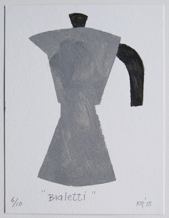 Klaas Gubbels geschilderde sjabloondruk 'Bialetti' - 2015. verkocht voor € 315!