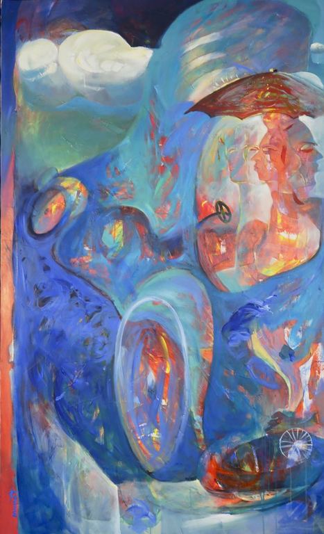 Onbekende kunstenaar: Acryl, Dos en el carro azul kopen? Bied vanaf 1!