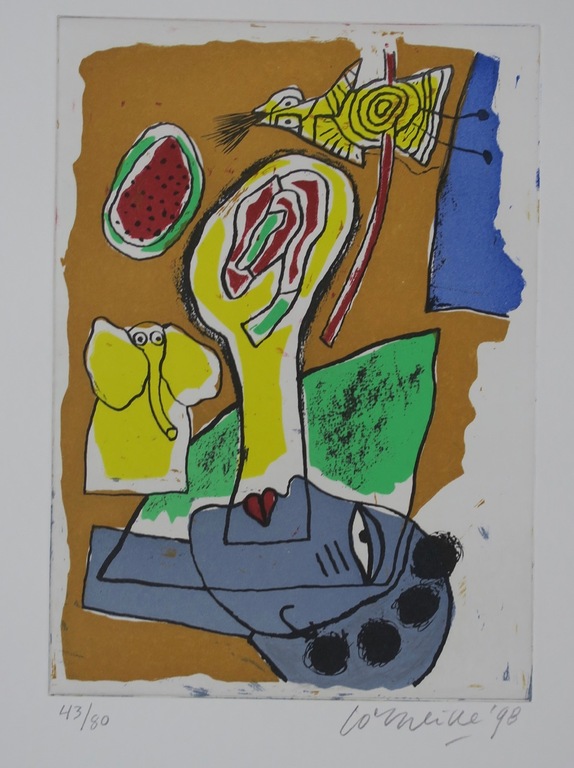 Corneille: Gravure, Visage bleu verkocht voor € 60!