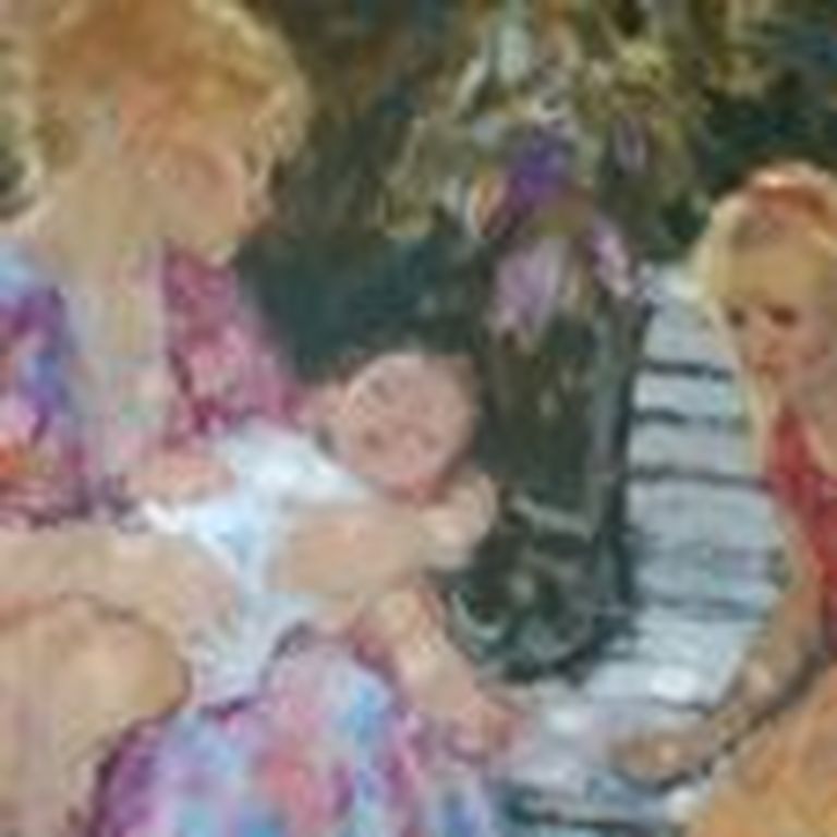 prachtig schilderij - olieverf op papier - onbekend kunstenaar - "kindergeluk" kopen? Bied vanaf 20!