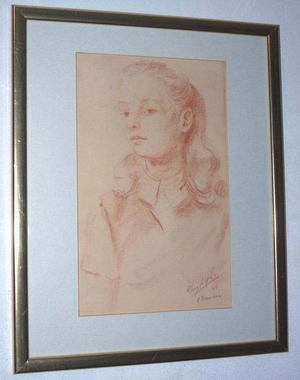 Roodkrijttekening jonge vrouw 1944 kopen? Bied vanaf 30!