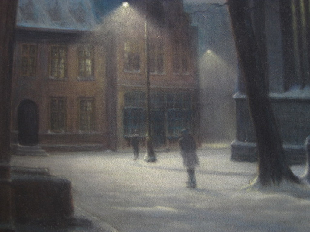 Sfeervol oud ca. 1900 pastel "Amsterdam winteravond Oudekerksplein" gesigneerd  kopen? Bied vanaf 1!
