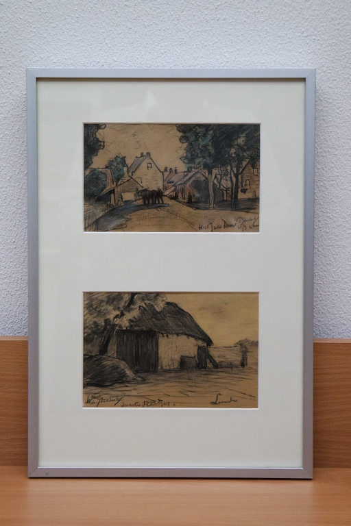 Willem Steelink Jr. (1856-1928) - gemengde techniek (2x) - dorpsstraat en schuur kopen? Bied vanaf 80!
