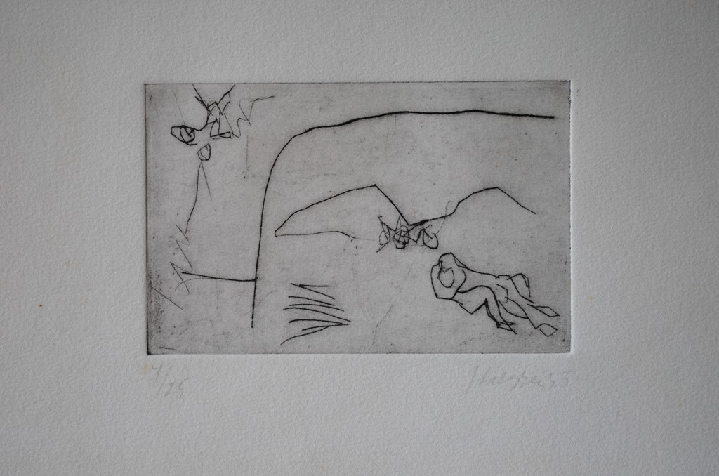 Ger Lataster - ets (zwart-wit): vrijend paartje - 1955 : ZÉÉR BIJZONDER!! kopen? Bied vanaf 275!