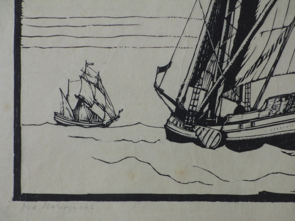 W.J.Dijk, Oud Statenjacht, Houtsnede kopen? Bied vanaf 30!