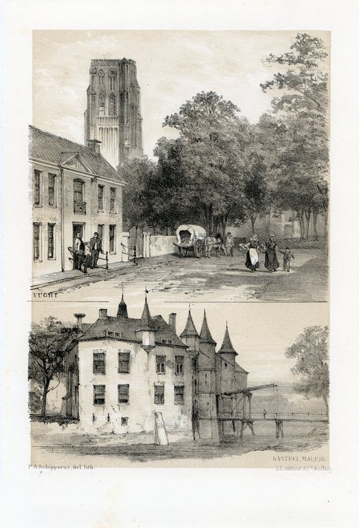 P.A. Schipperus 1882 "Gezicht te Vught en Kasteel Maurik - Maurick" - Litho kopen? Bied vanaf 30!