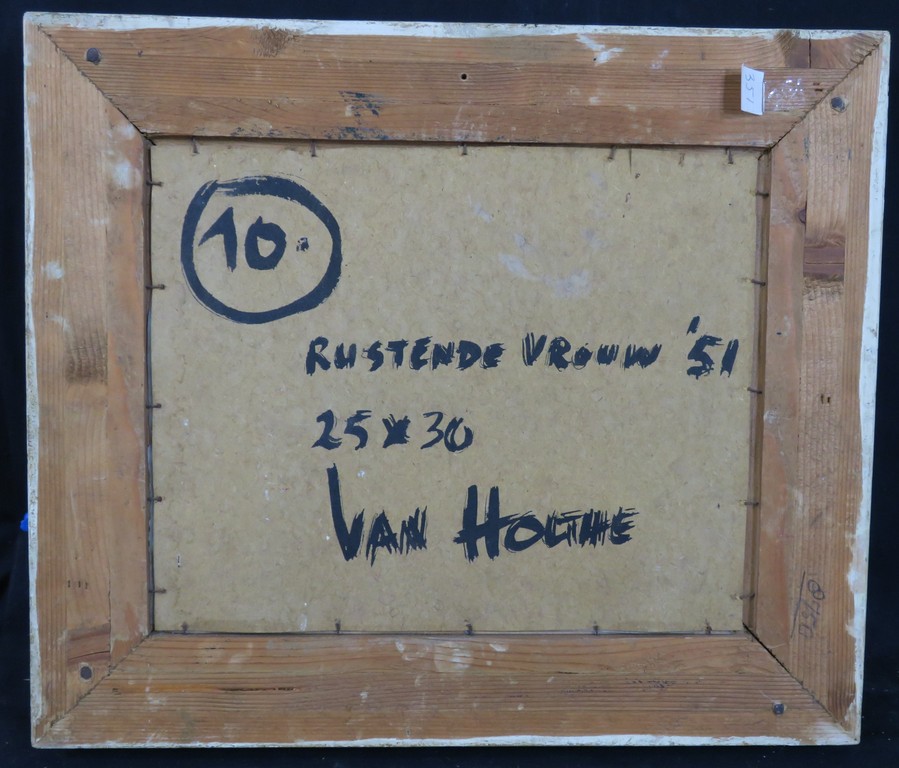 Jan van Holthe: Olieverf op papier, Rustende vrouw - Ingelijst kopen? Bied vanaf 50!