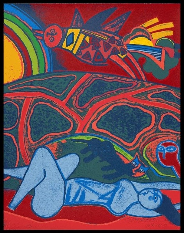 Corneille: Zeefdruk, Grande terre a l'arc-en-ciel (groot!) kopen? Bied vanaf 350!