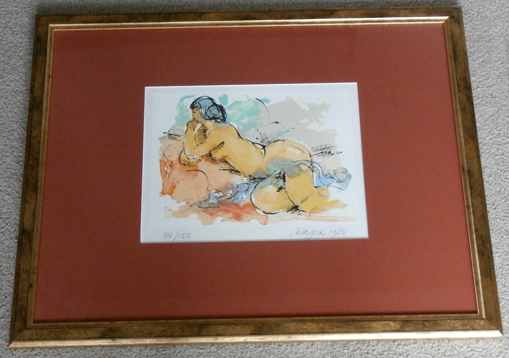 Nic Jonk - ingelijste zeefdruk: vrouwelijk naakt - 15 jaar beeldentuin Nic Jonk kopen? Bied vanaf 75!