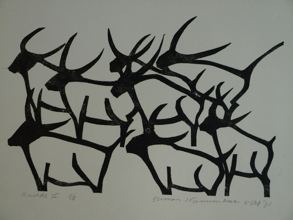 Herman Stammeshaus :  Houtsnede – Kudde II – 1971 – oplage 8 ex. kopen? Bied vanaf 25!