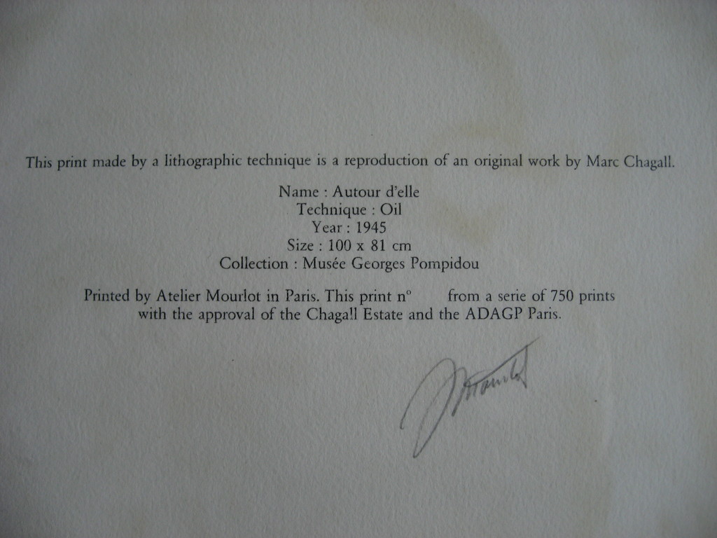 Marc Chagall: Kleurenlitho 'Autour d'elle' -  750 ex. kopen? Bied vanaf 169!