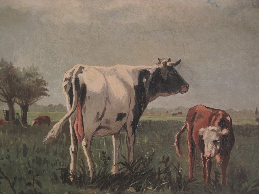 Willem F Hulk 1852-1906 olieverf "Koeien in polderlandschap" omstreeks 1880 kopen? Bied vanaf 1!