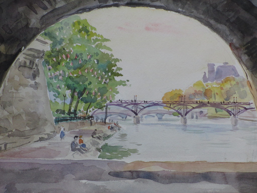 Han Krug - Han Krug, Zittend aan de Parijse Seine, Aquarel kopen? Bied vanaf 1!