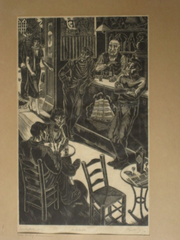 Bijzonder leuke houtsnede "in het Cafe" van Haags graficus Jan Franken 1896-1977 kopen? Bied vanaf 1!