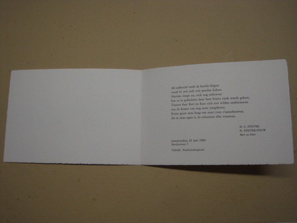 Gesigneerde litho (geboortekaartje Martine Stigter) vn Kees Buurman (1933-1997)  kopen? Bied vanaf 1!