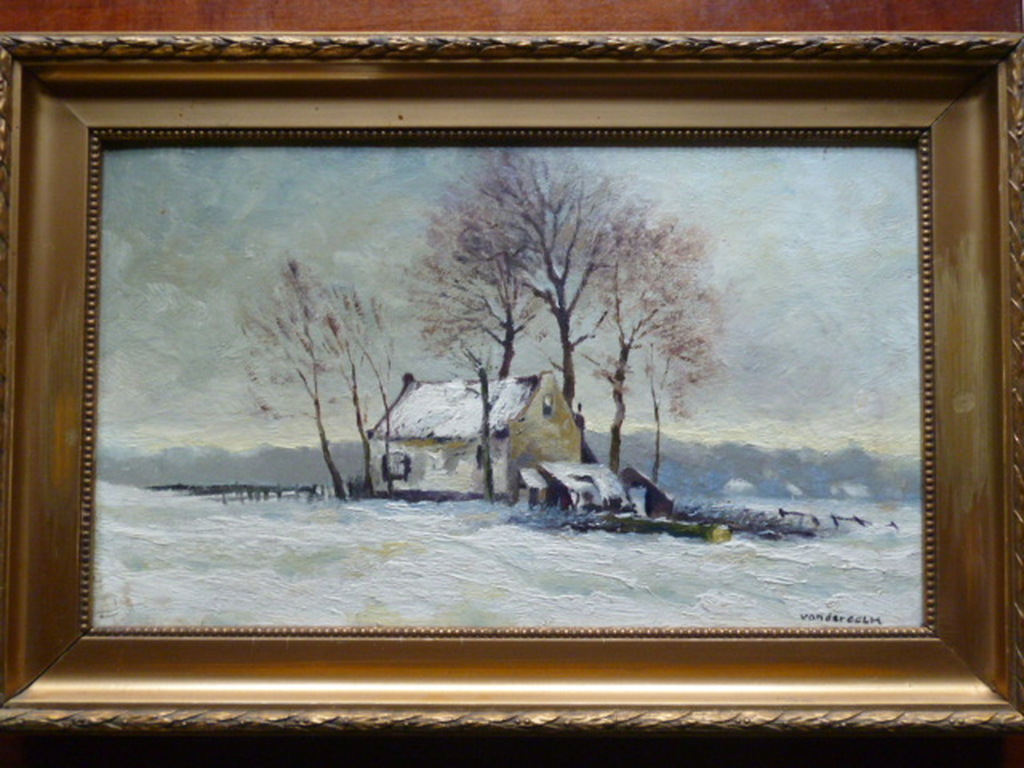 W.A. van der Colk - olieverf - Huisje te Gemeente Schoten kopen? Bied vanaf 125!