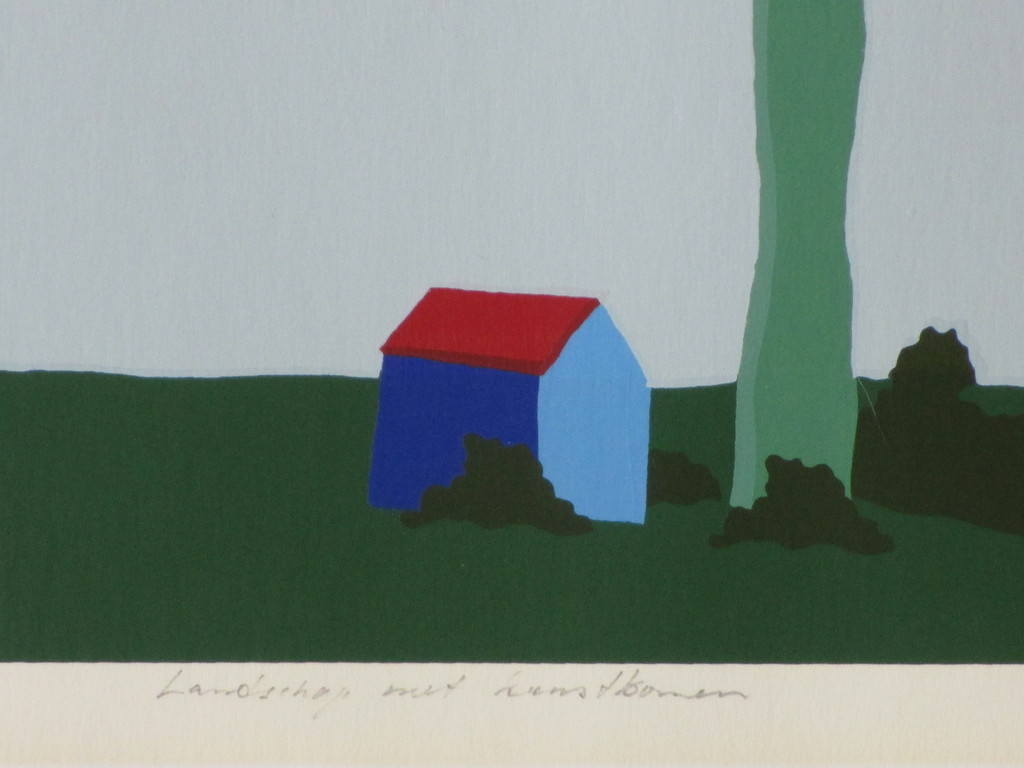 D.G.Wesseveld?, Landschap met kunstbomen, Zeefdruk kopen? Bied vanaf 1!