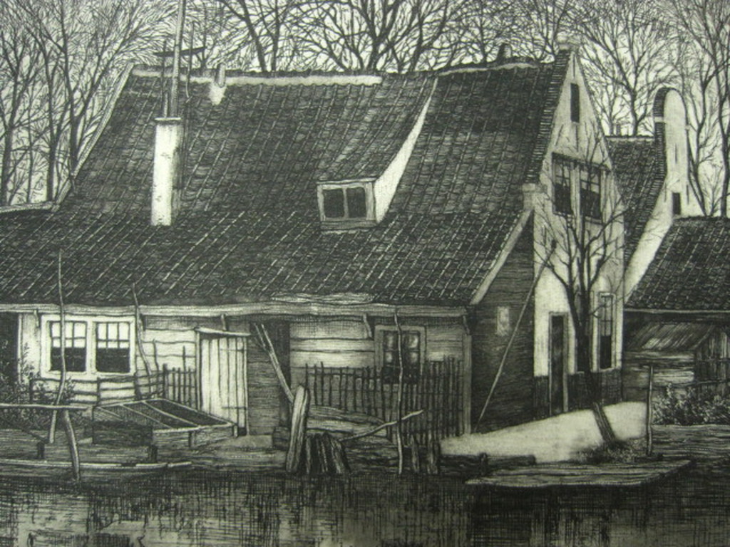 Henri Koetser 1878-1952 ETS "huis aan het water" gesigneerd ca 1910 kopen? Bied vanaf 1!