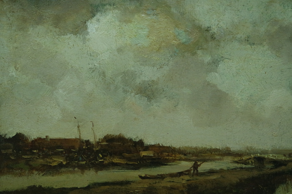 Willem G.F. Jansen (1871-1949) - olieverf op doek - dorp aan het water kopen? Bied vanaf 925!
