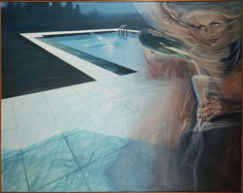 Onbekende kunstenaar: Olieverf op doek, Vrouw bij het.. - Ingelijst (Zeer Groot) verkocht voor € 50!