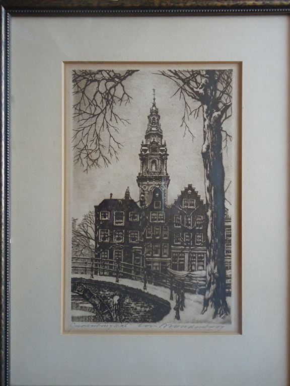 Cornelis Brandenburg ( 1884 - 1954 ) - ets - Groenburgwal. verkocht voor € 40!