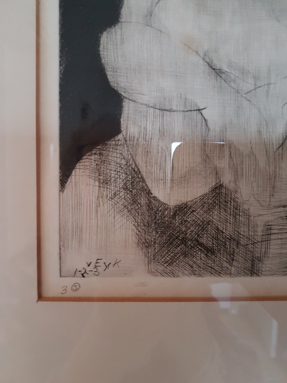 Jan van Eyk: Ets: Moeder en kind. 51 x 66 cm lijst, 20 x 24 cm plaat.  kopen? Bied vanaf 250!