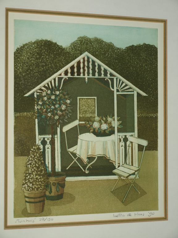 Laetitia de Haas: Kleurenets – Tuinhuis – Gesigneerd & ingelijst - 1990 verkocht voor € 55!