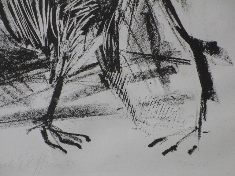 Dick Elffers, Twee Hanen, Litho '54 kopen? Bied vanaf 40!