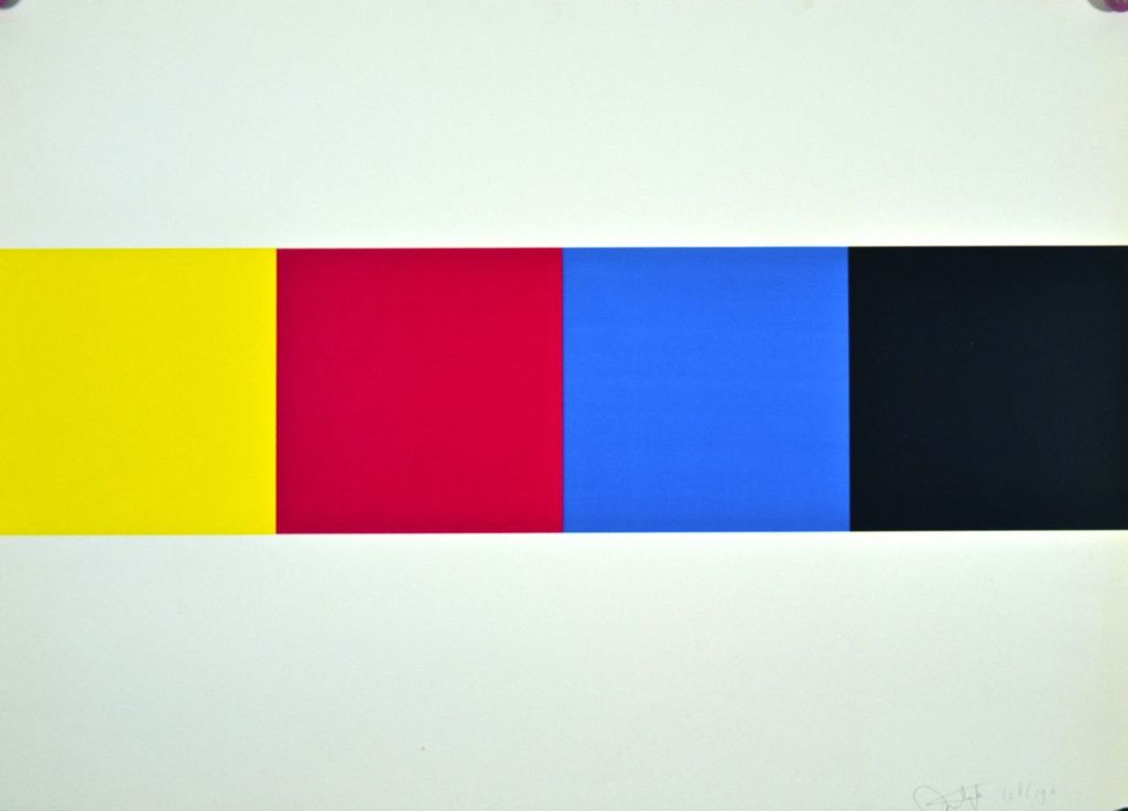 Rob van Koningsbruggen: Zeefdruk. 4 kleurenvlakken verkocht voor € 130!