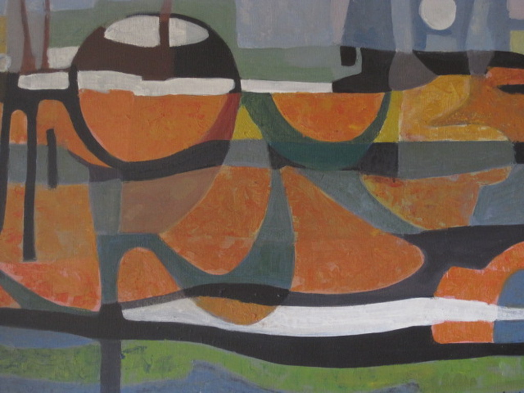 Juul Neumann 1919-1997 Amsterdams Kubist "landschap" acrylverf 1970 ges. kopen? Bied vanaf 1!