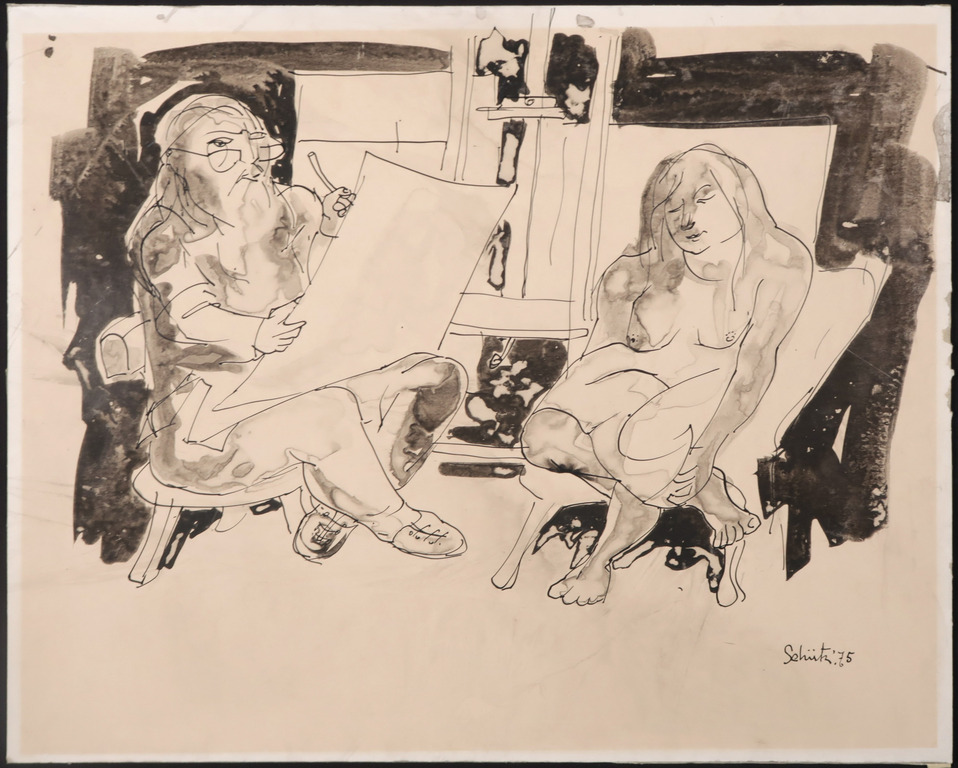 Onbekend gesigneerd: Gemengde techniek, Artist and his model kopen? Bied vanaf 1!