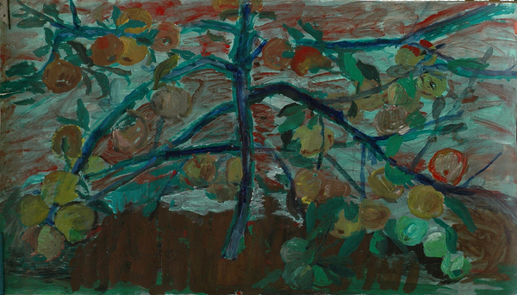 hans Ebeling Koning, gouache op papier, Appelboom verkocht voor € 120!