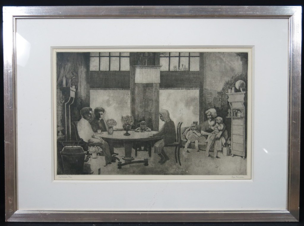 Poppe Damave: Ets, Interieur - Ingelijst verkocht voor € 42!