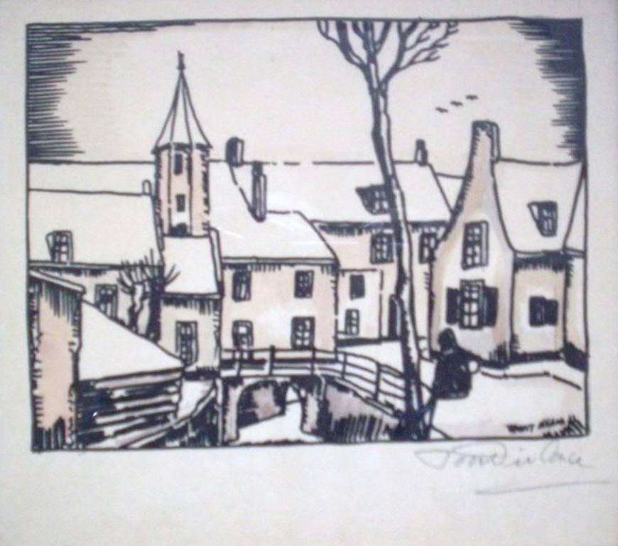 Toon Tieland. Zicht op het sluisje van Amersfoort Naieve kunst. verkocht voor € 100!