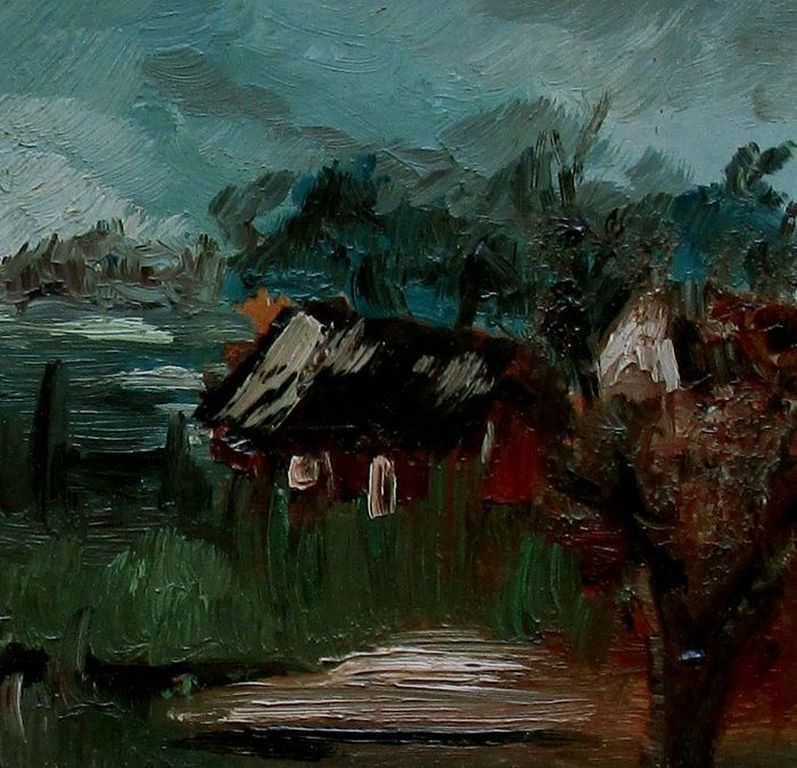 Onbekend kunstenaar: Olieverfschilderij, Landschap met water en brug kopen? Bied vanaf 20!