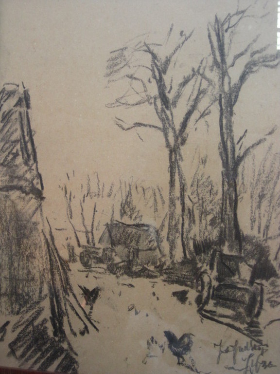 Jan vd Stap 1874 - 1940 "boerenerf met kippen" houtskooltekening ca 1910 kopen? Bied vanaf 1!