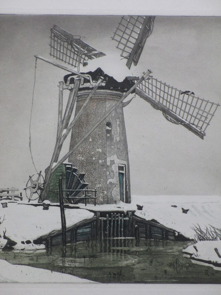 Tjeerd Bottema, Molen te Sassenheim in de sneeuw, Ets kopen? Bied vanaf 35!