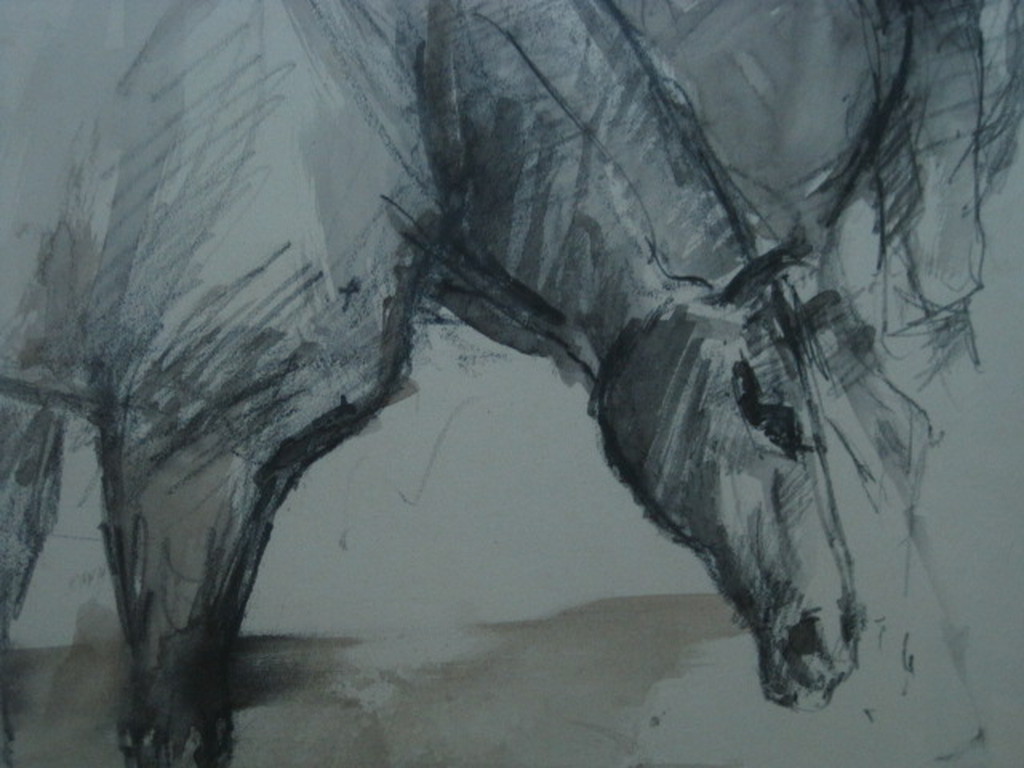 een mooie Frits van Eeden (1944-) Gouache "grazende Paarden" gesigneerd  kopen? Bied vanaf 1!